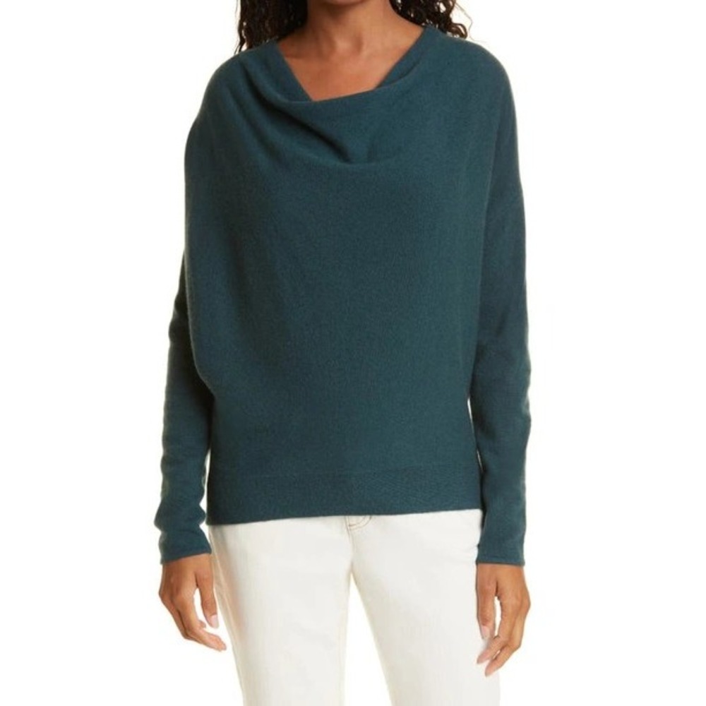 Club Monaco Recycled Cashmere Cowl Neck Sweater Teal Green Womens Small